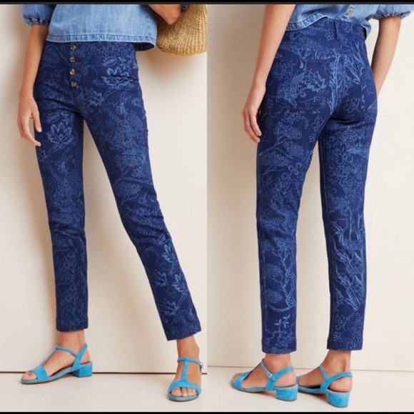 Anthropologie Pilcro Floral-Printed Slim Jeans - denim medium blue Size 27 - Picture 1 of 10